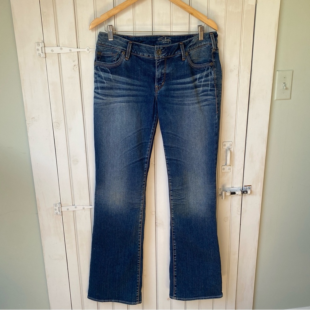 Silver Jeans Dark Blue Aiko Bootcut 31 x 33 Mid Rise Stretch Embroidered Pocket